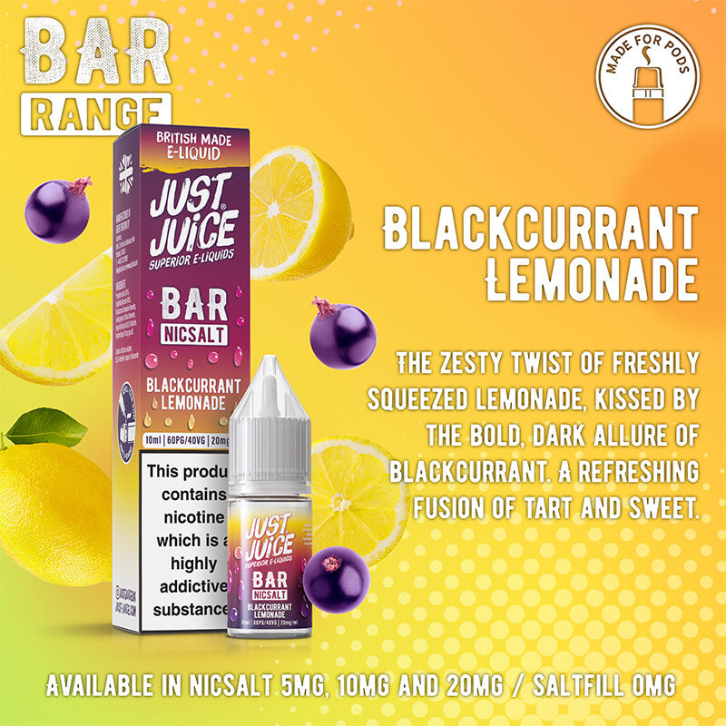 Just Juice Bar Range Blackcurrant Lemonade 10ml Nic Salt E-Liquid