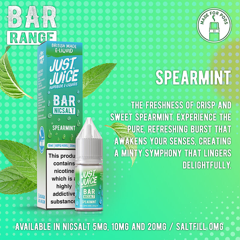 Just Juice Bar Range Spearmint 10ml Nic Salt E-Liquid