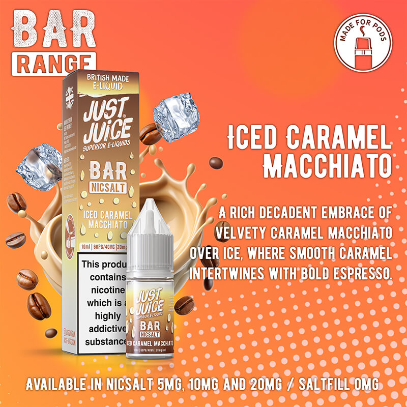 Just Juice Bar Range Iced Caramel Macchiato 10ml Nic Salt E-Liquid