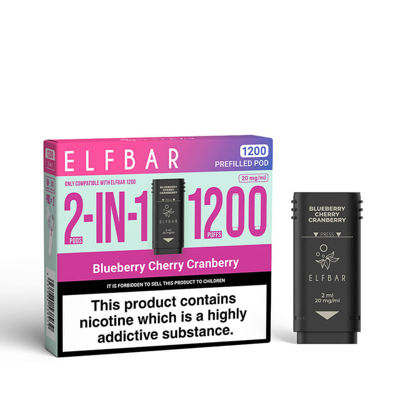 Elf Bar 1200 2in1 Blueberry Cherry Cranberry Prefilled Vape Pods - 2 Pods