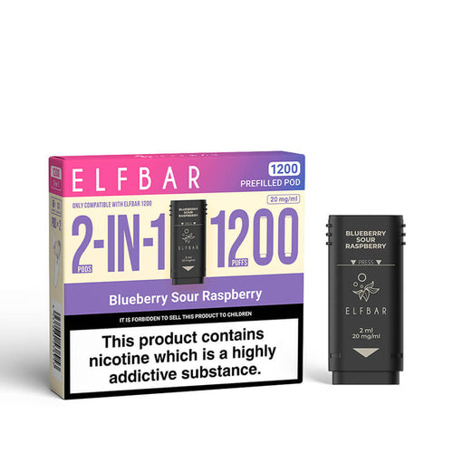 Elf Bar 1200 2in1 Blueberry Sour Raspberry Prefilled Vape Pods - 2 Pods