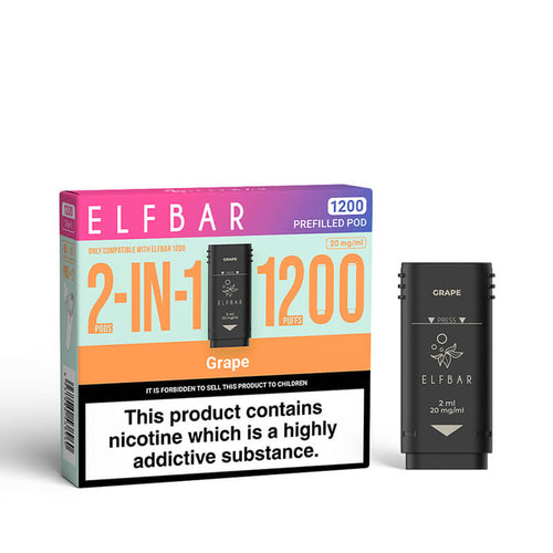 Elf Bar 1200 2in1 Grape Prefilled Vape Pods - 2 Pods