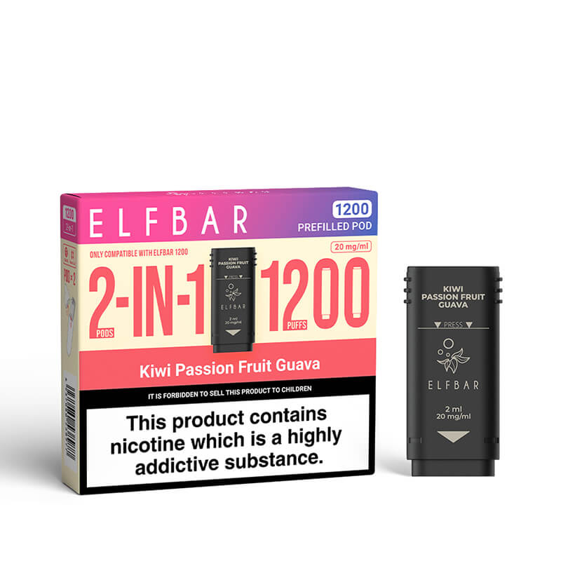 Elf Bar 1200 2in1 Kiwi Passionfruit Guava Prefilled Vape Pods - 2 Pods