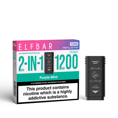 Elf Bar 1200 2in1 Purple MInt Prefilled Vape Pods - 2 Pods