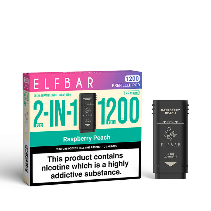 Elf Bar 1200 2in1 Raspberry Peach Prefilled Vape Pods - 2 Pods