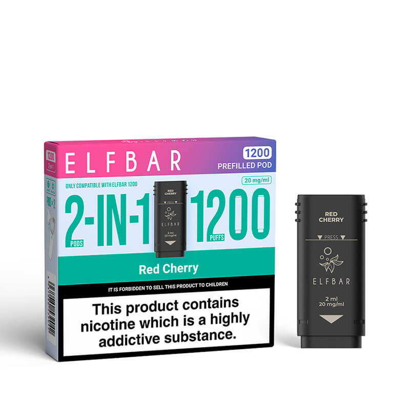 Elf Bar 1200 2in1 Red Cherry Prefilled Vape Pods - 2 Pods