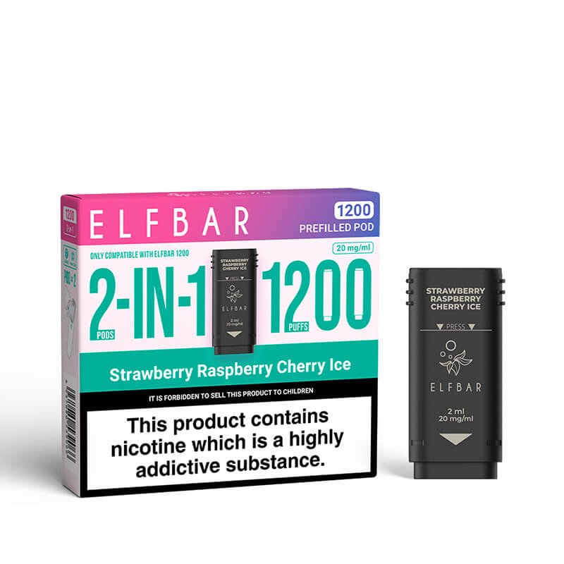 Elf Bar 1200 2in1 Strawberry Raspberry Cherry Ice Prefilled Vape Pods - 2 Pods