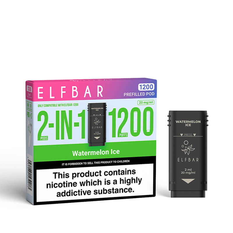 Elf Bar 1200 2in1 Watermelon Ice Prefilled Vape Pods - 2 Pods