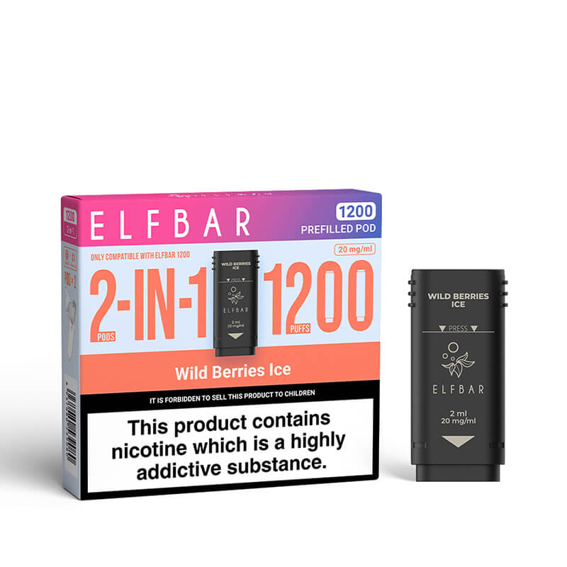 Elf Bar 1200 2in1 Wild Berries Ice Prefilled Vape Pods - 2 Pods